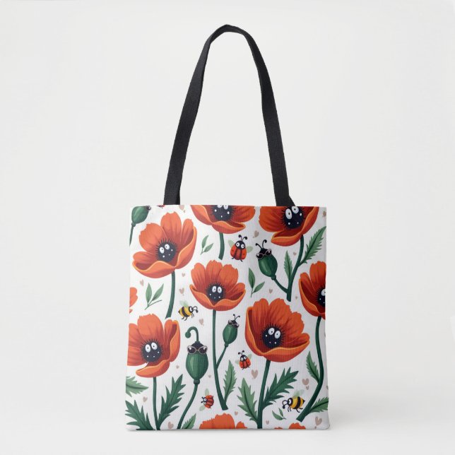 Cute Cartoon Pop Art Poppies Bees Ladybugs Women Tasche (Vorderseite)