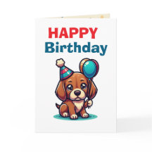 Cute Cartoon Puppy Dog Happy Birthday Card - Moder