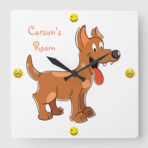Cute Cartoon puppy dog Quadratische Wanduhr