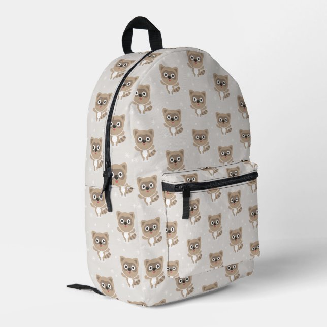 Cute Cartoon Raccoons Winter Pattern Bedruckter Rucksack (Rückseitige Ecke links)