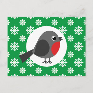 Cute Cartoon Robin with the Snowflakes Postkarte