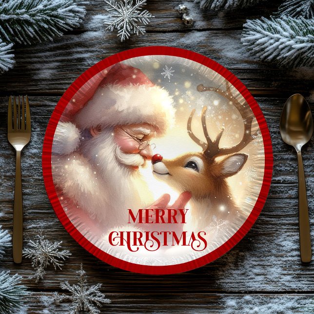 Cute Cartoon Santa Rudolph Christmas Party Plates Pappteller (Cute Cartoon Santa Rudolph Christmas Party Plates)