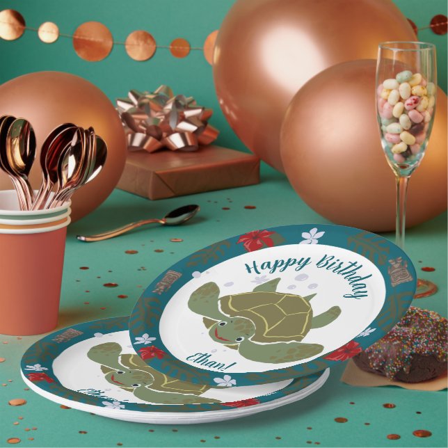Cute Cartoon Sea Turtle Birthday Party Pappteller (Multi)