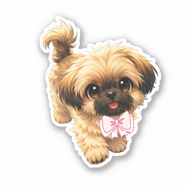 Cute Cartoon Shih Tzu Nala Pink Bow Puppy Dog Aufkleber (Vorderseite)