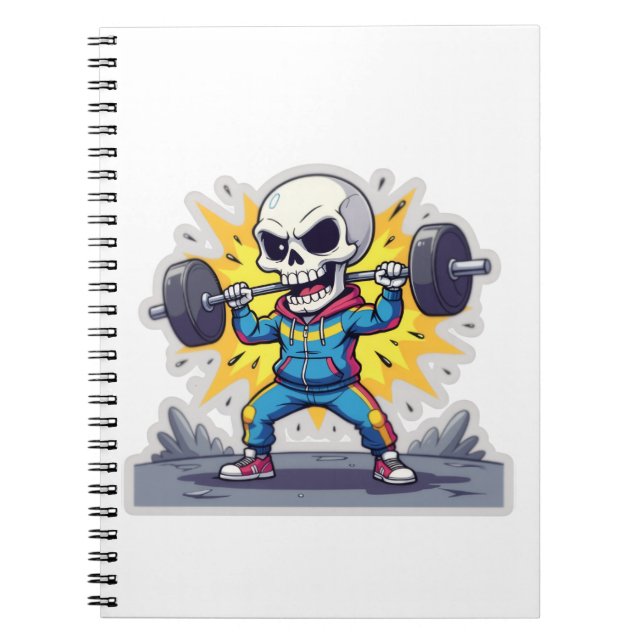 “Cute Cartoon Skeleton Weightlifter • Funny Gym Ba Notizblock (Vorderseite)