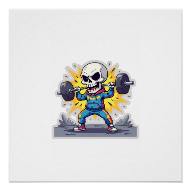 “Cute Cartoon Skeleton Weightlifter • Funny Gym Ba Poster (Vorderseite)