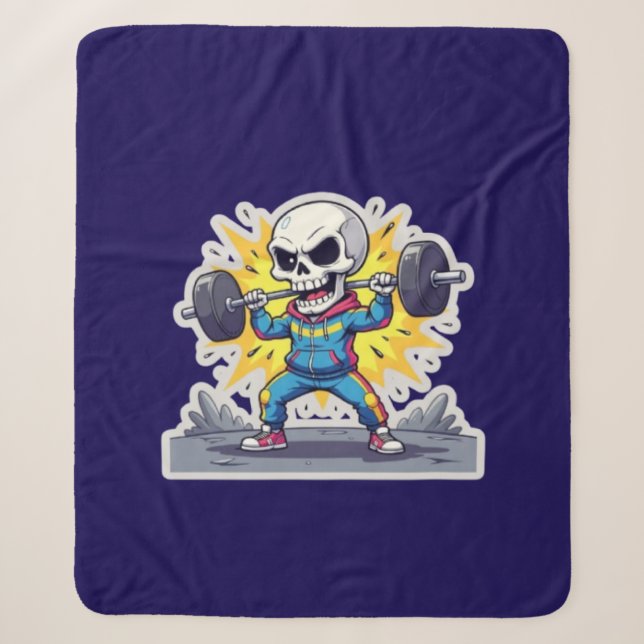 “Cute Cartoon Skeleton Weightlifter • Funny Gym Ba Sherpadecke (Vorderseite)