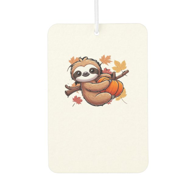 Cute Cartoon Sloth with Pumpkin - Autumn Season Ov Autolufterfrischer (Vorderseite)