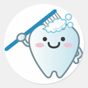 Cute Cartoon Tooth Brushing with Toothbrush Runder Aufkleber