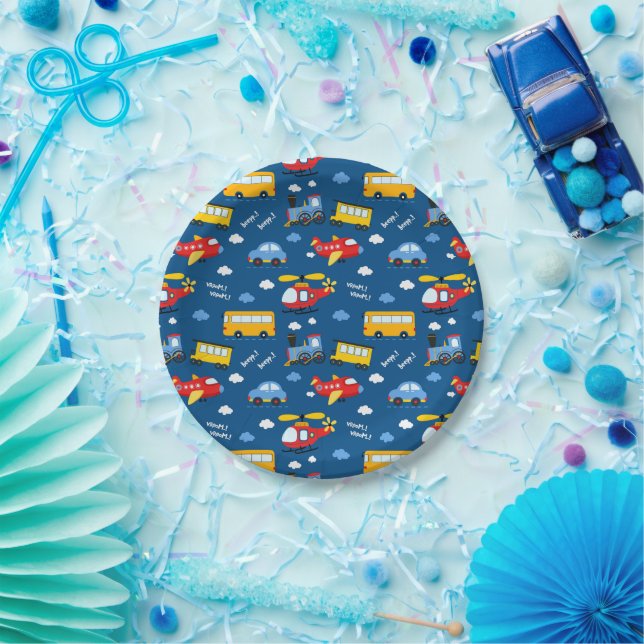 Cute Cartoon Vehicles Pattern  Pappteller (Party)