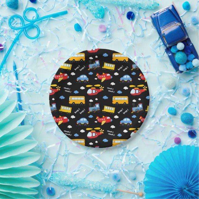 Cute Cartoon Vehicles Pattern  Pappteller (Party)