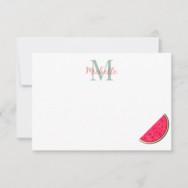 Cute Cartoon Watermelon Custom Monogram Mitteilungskarte (Vorderseite)