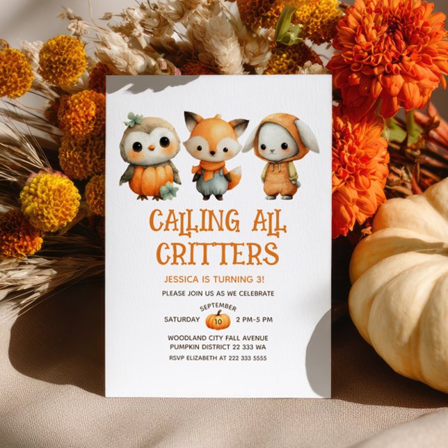 Cute Cartoon Woodland Animals Fall Kids' Birthday Einladung (Von Creator hochgeladen)