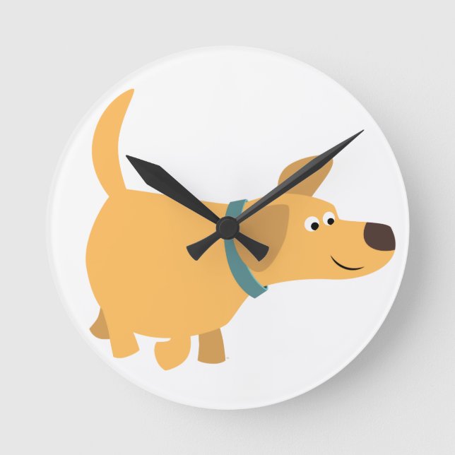 Cute Cartoon Yellow Labrador Wall Clock Runde Wanduhr (Vorderseite)