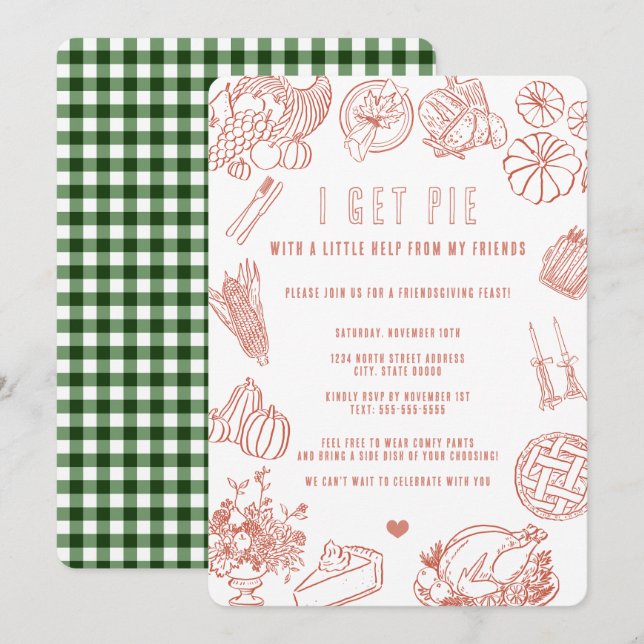 Cute Casual Friendsgiving Dinner Celebration Einladung (Vorne/Hinten)