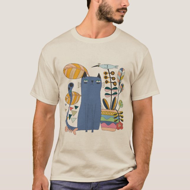 'cute cat and bird' T-Shirt (Vorderseite)