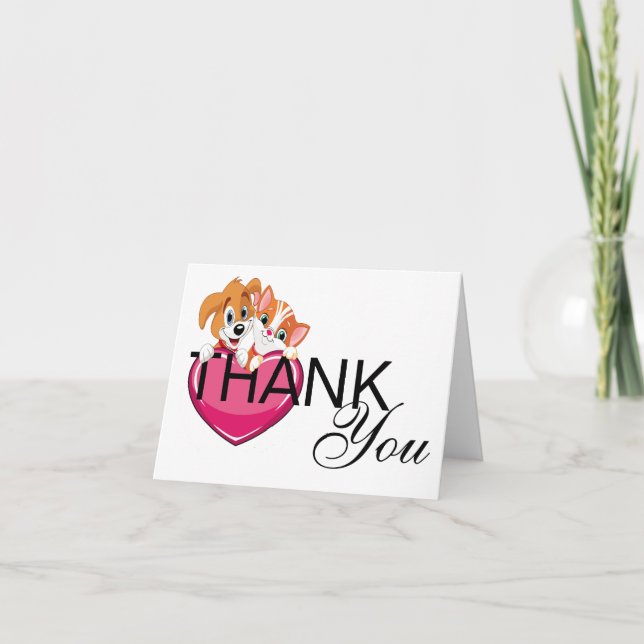 Cute Cat and Dog Blank or Thank You Note Card Dankeskarte (Vorderseite)