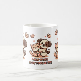 Cute Cat and Dog Hug - Adorable Friendship Mug