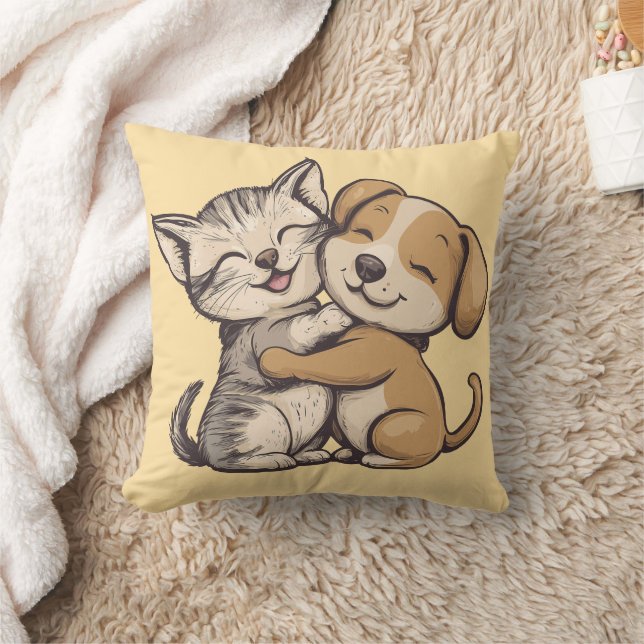 Cute cat and dog puppie best friends kissen (Decke)