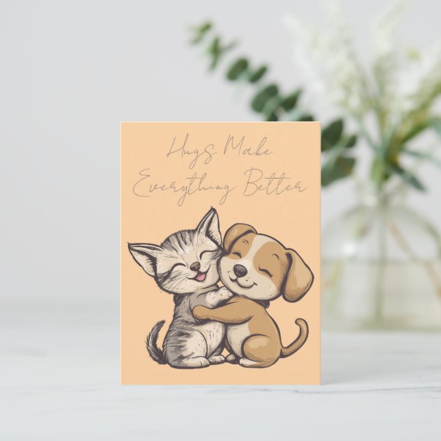 Cute cat and dog puppie best friends postkarte (Stehend Vorderseite)