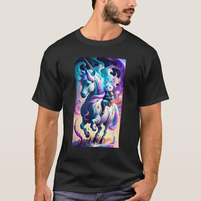 Cute Cat and Unicorn Whimsical Warrior Fluffy Kitt T-Shirt (Vorderseite)