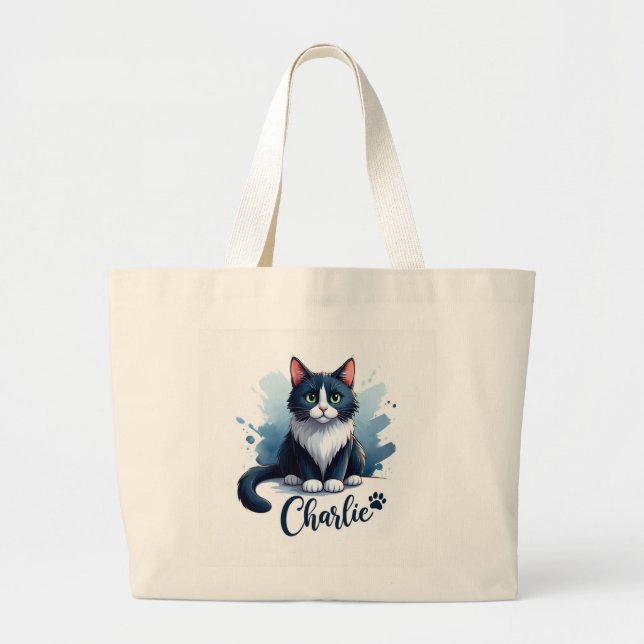 Cute Cat Artwork Large Tote – Gift for Cat Lovers Jumbo Stoffbeutel (Vorne)