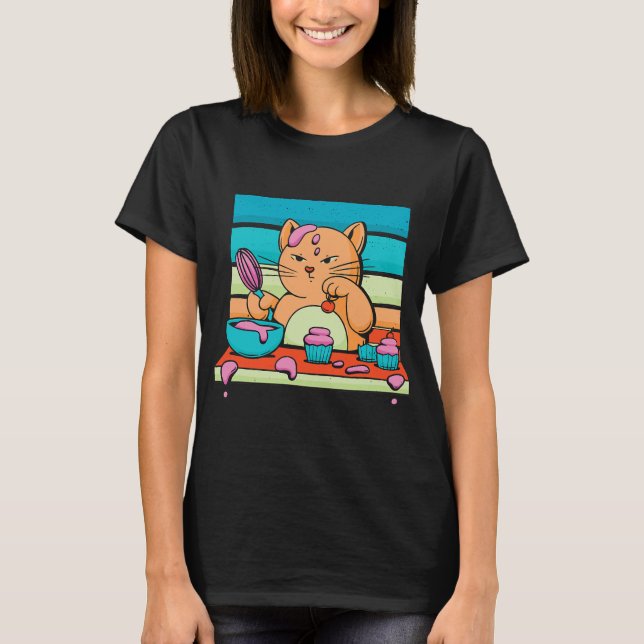 Cute Cat Baking Cupcakes Funny A Baker T-Shirt (Vorderseite)