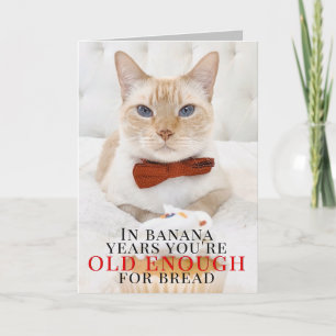 Cute Cat Banana Cake Snarky Birthday Carte de voeu