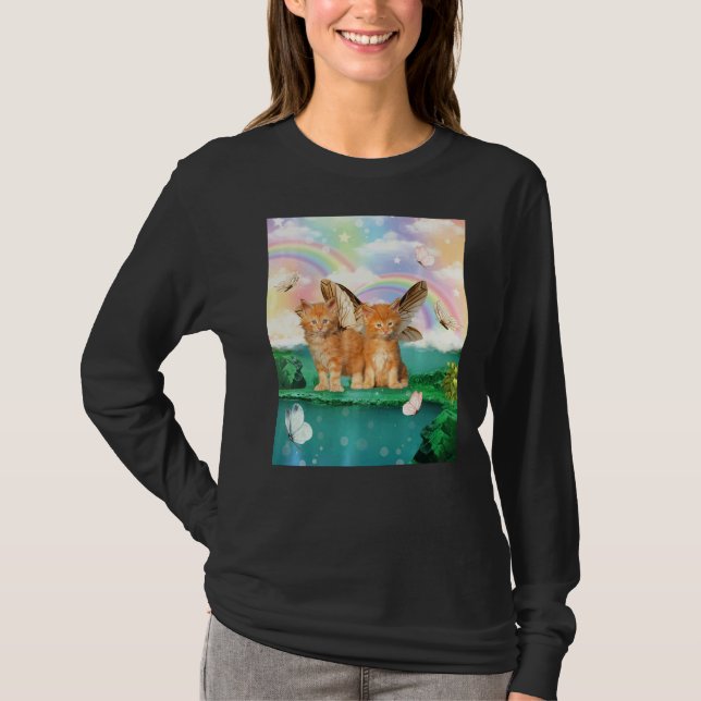 Cute Cat Butterflies Mom Kitten Cats T-Shirt (Vorderseite)