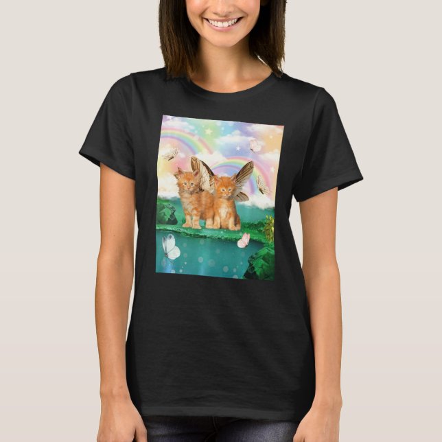 Cute Cat Butterflies Mom Kitten Cats T-Shirt (Vorderseite)
