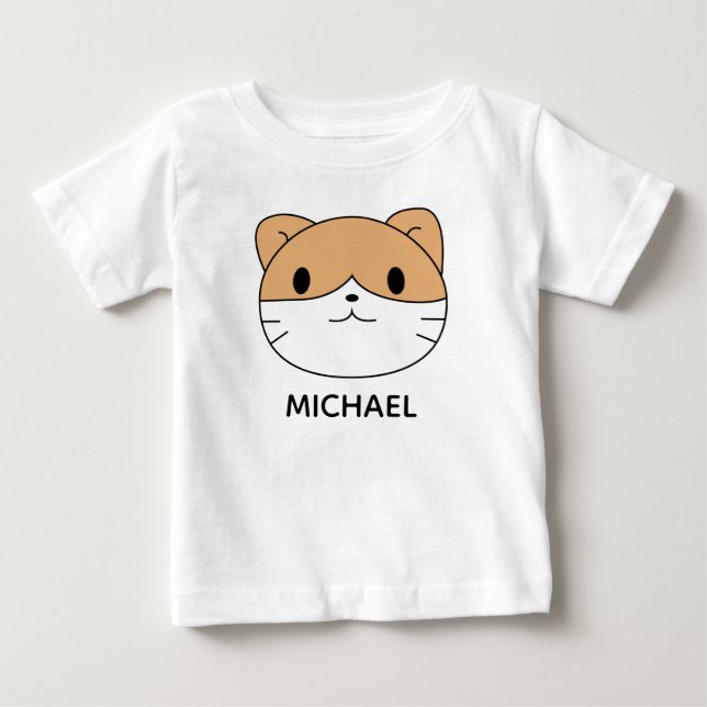 Cute Cat Cartoon Face Personalised Baby T-shirt (Vorderseite)