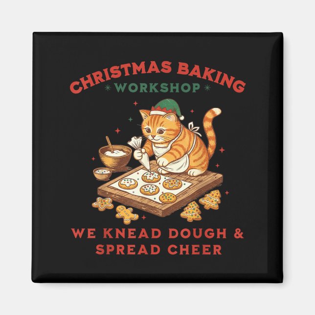 Cute Cat Christmas Baking Workshop For Men Women K Magnet (Vorne)