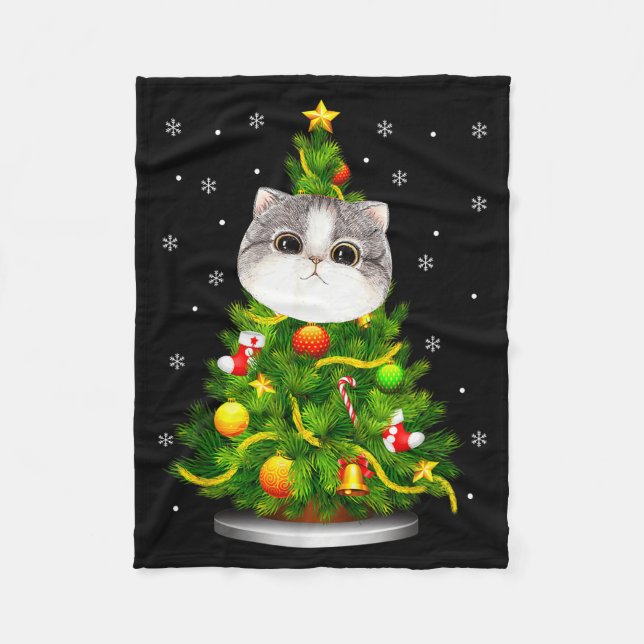 Cute Cat Christmas Tree Holiday Cat Lovers Xmas Wo Fleecedecke (Vorderseite)