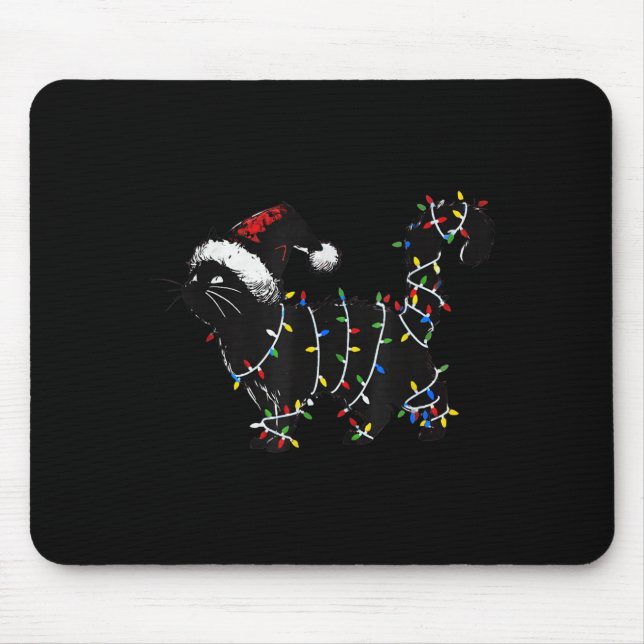 Cute Cat Christmas Tree Lights Funny Santa Kitten  Mousepad (Vorne)