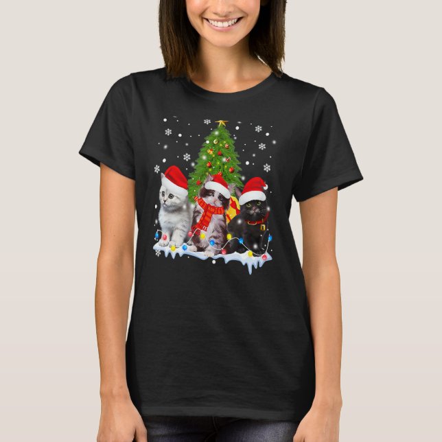 Cute Cat Christmas Tree Ornament Decor Cat  Owner  T-Shirt (Vorderseite)