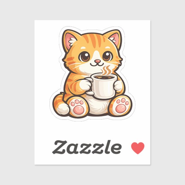 Cute Cat Coffee – Cozy Orange Cat Drinking Coffee  Aufkleber (Blatt)