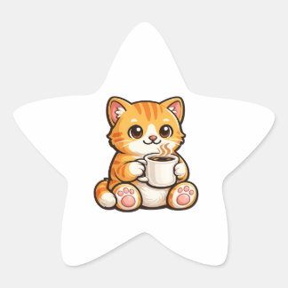 Cute Cat Coffee – Cozy Orange Cat Drinking Coffee  Stern-Aufkleber