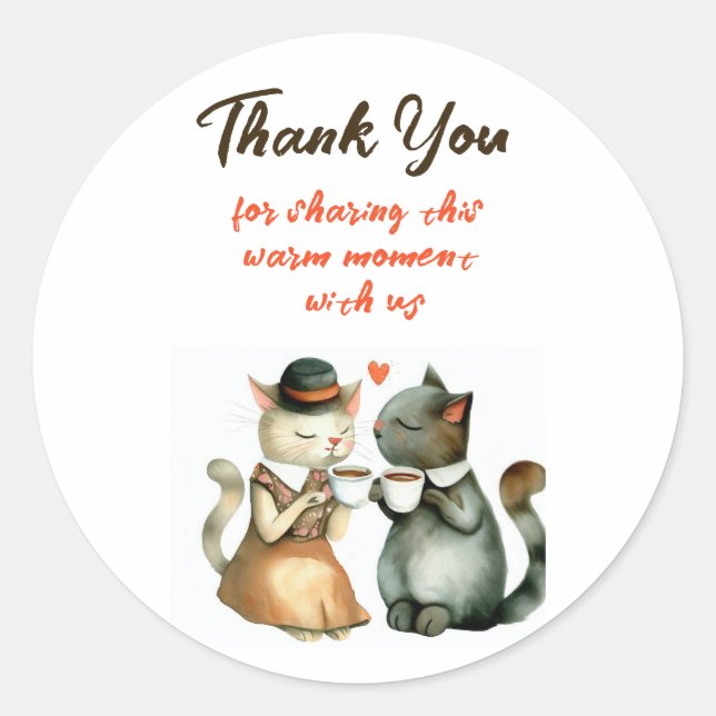 Cute Cat Couple Wedding Thank You Runder Aufkleber (Vorderseite)