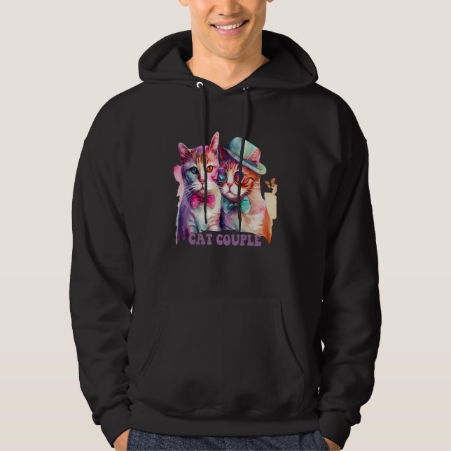 Cute Cat Couple With Hat And Glasses For Cat Hoodie (Vorderseite)