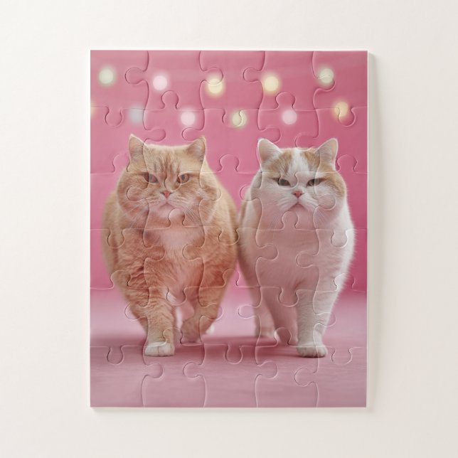 Cute Cat Duo sur le puzzle rose (Vertical)