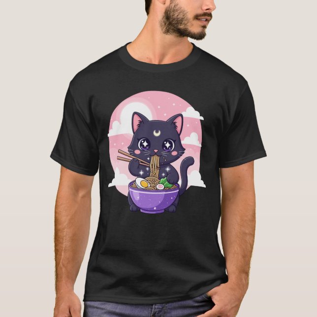 Cute Cat Eating from Plate T-Shirt (Vorderseite)