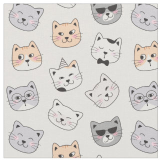 Cute Cat Faces Cotton Fabric Stoff