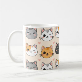 Cute Cat Faces Kawaii Cat Pattern Kaffeetasse