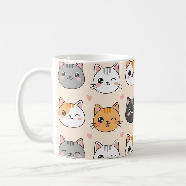 Cute Cat Faces Kawaii Cat Pattern  Kaffeetasse (Links)
