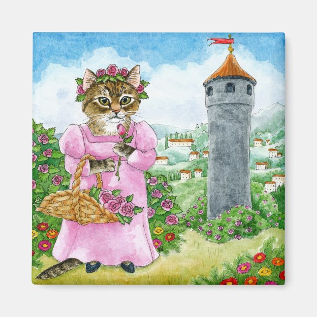 Cute Cat Fairy Tale Castle Aimant Rose (Devant)
