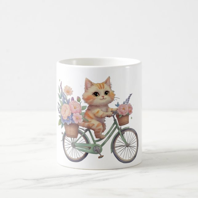 Cute Cat Floral Bike Mug – Aesthetic Gift (Centre)