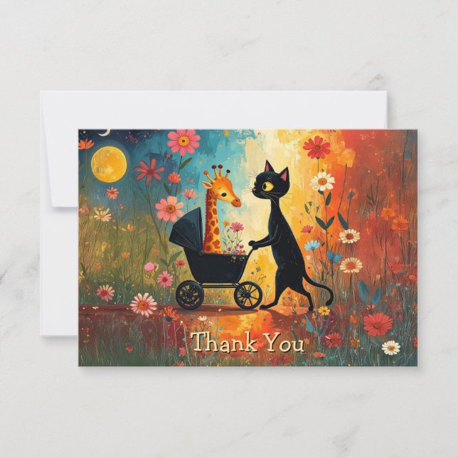 Cute Cat Giraffe Thank You Card Dankeskarte (Vorderseite)
