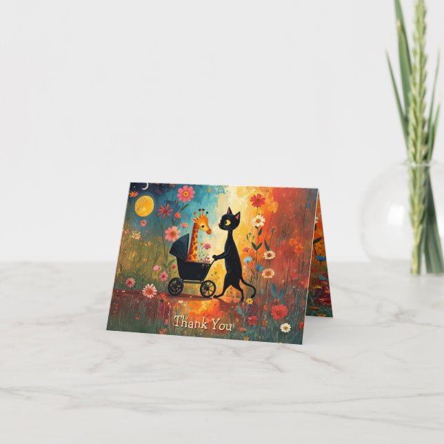 Cute Cat Giraffe Thank You Card Dankeskarte (Vorderseite)