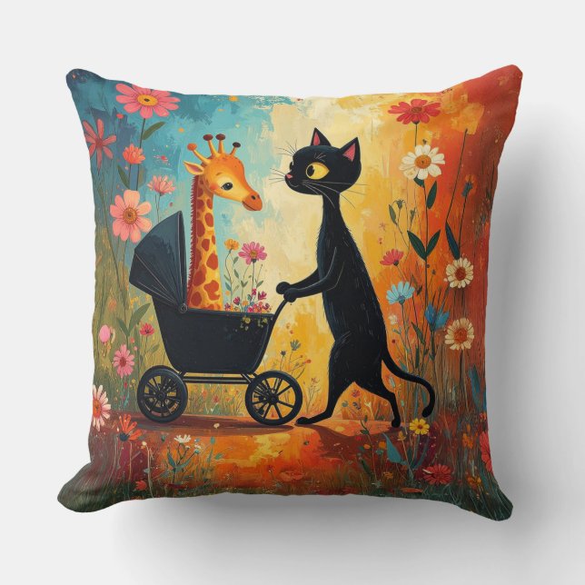 Cute Cat Giraffe Throw Pillow Kissen (Vorderseite)