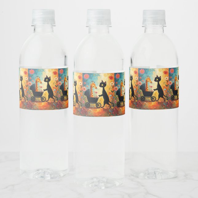 Cute Cat Giraffe Water Bottle Label (Flaschen)